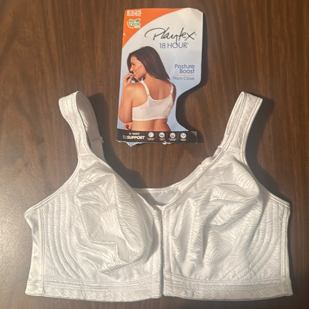 Playtex 18 Hour Posture Boost Front Close Bra, Size 38D, White